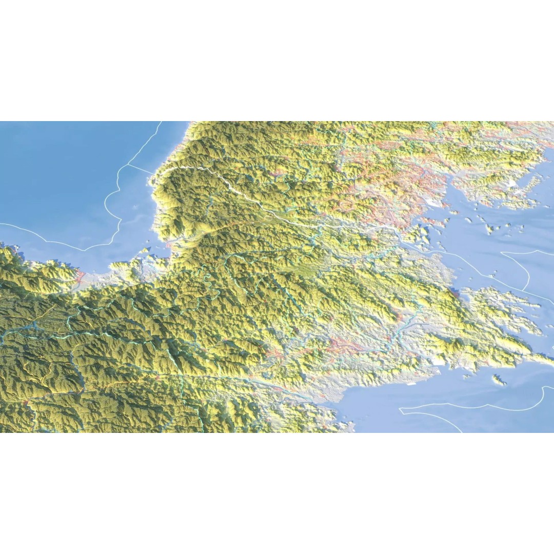 Korean Peninsula Map 3D Model – Realistic Satellite Terrain, FBX, OBJ - View 16