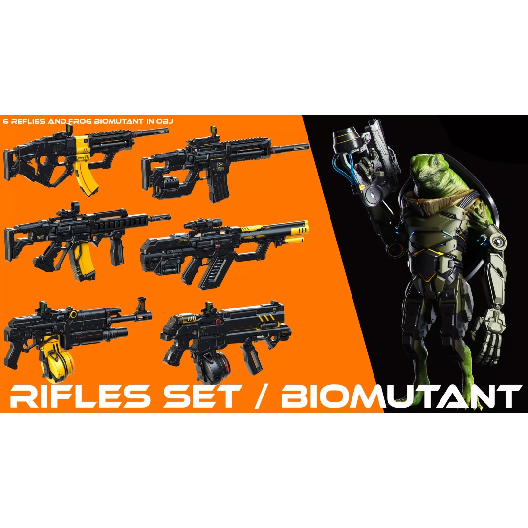 Sci-Fi Rifles 3D Model – Kitbash Weapons for Games, OBJ & FBX - View 2