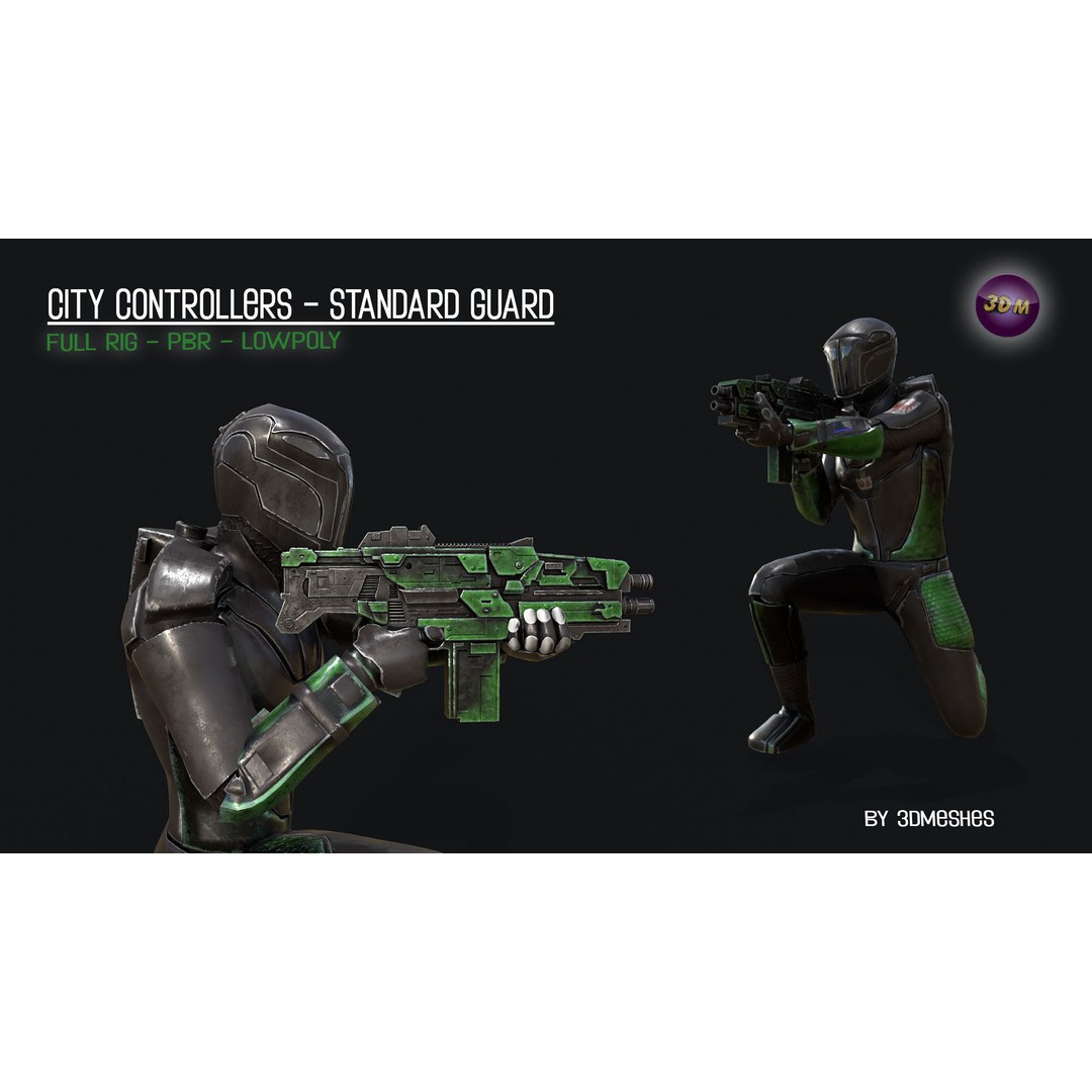 City Controllers 3D Model – Low Poly Rigged Character with PBR Textures - View 14