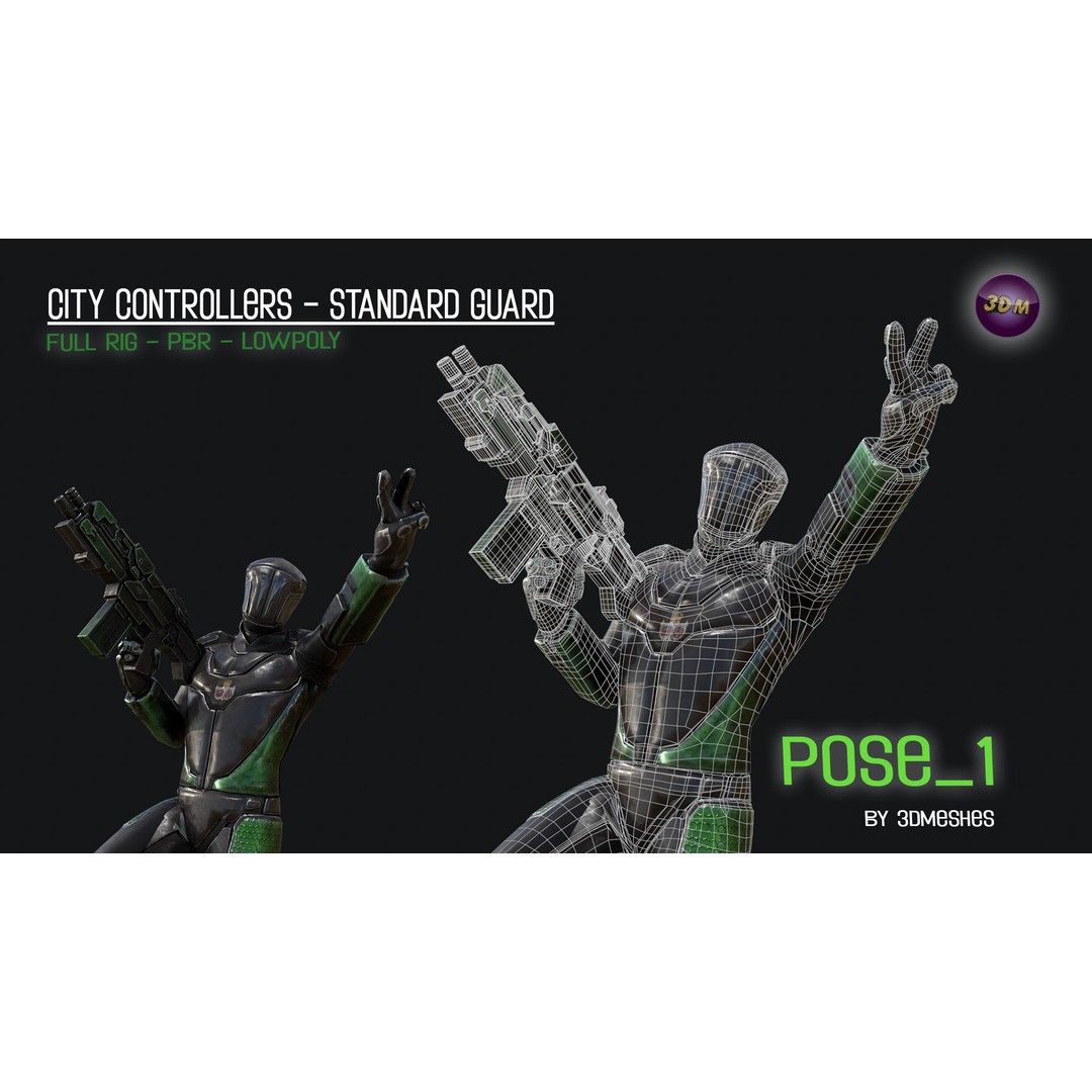 City Controllers 3D Model – Low Poly Rigged Character with PBR Textures - View 4