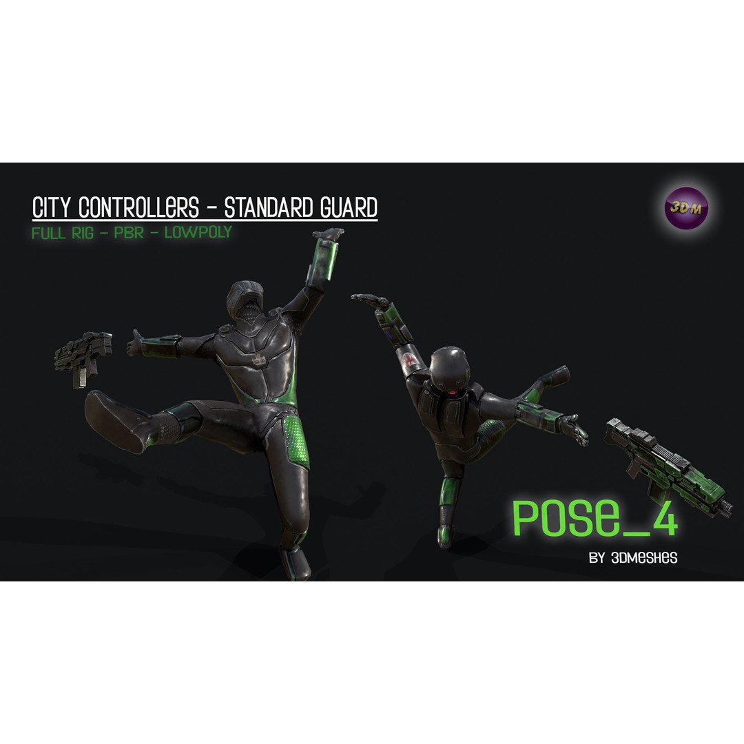 City Controllers 3D Model – Low Poly Rigged Character with PBR Textures - View 8