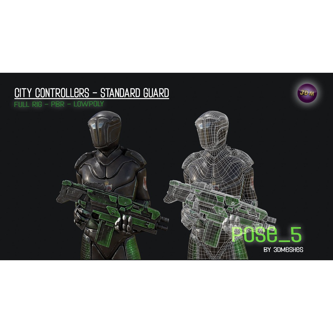 City Controllers 3D Model – Low Poly Rigged Character with PBR Textures - View 9