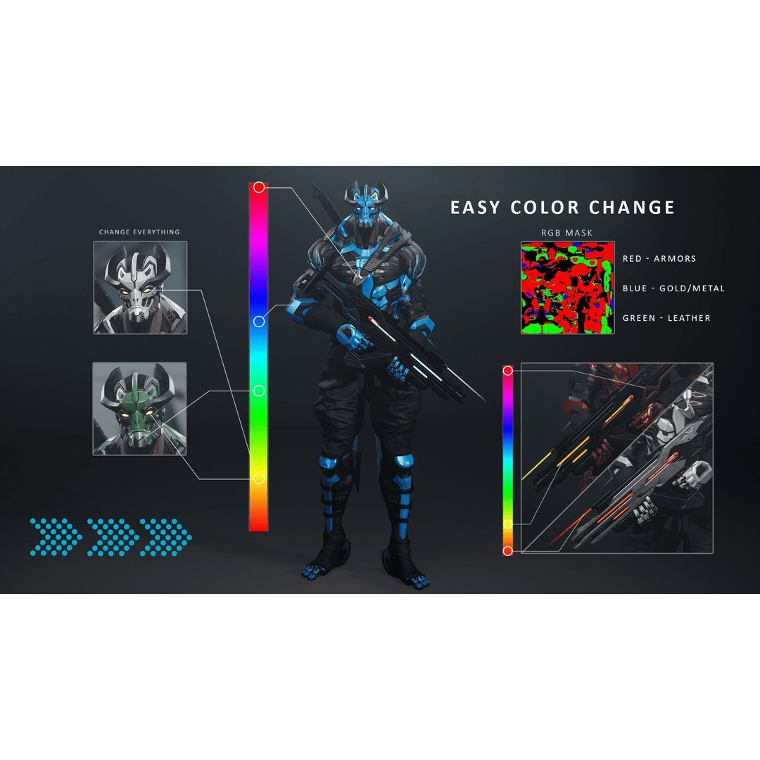 Robot2 Cyber Ninja 3D Model – Low Poly Rigged Character for Games, FBX - View 7