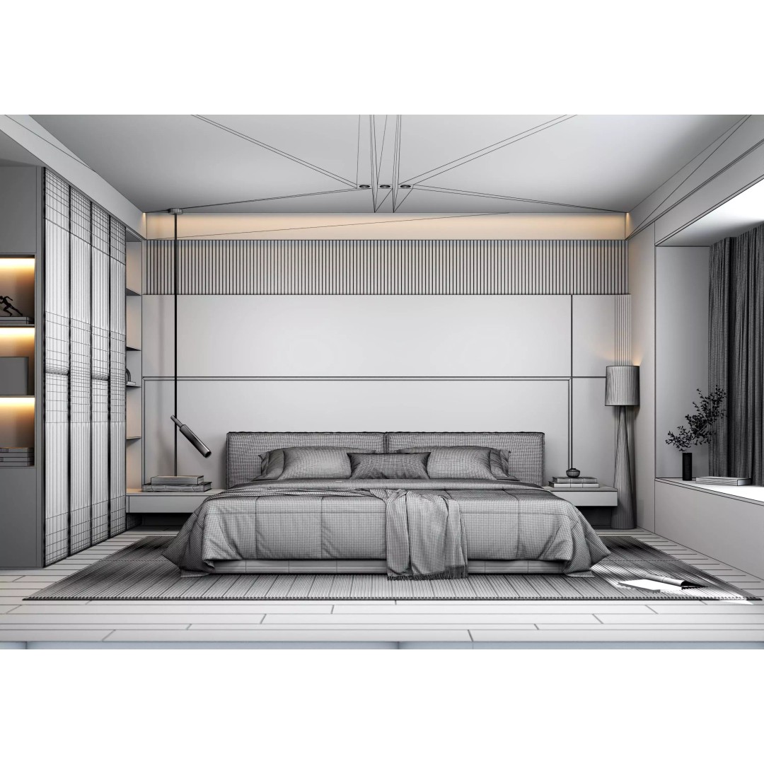 Bedroom 3D Model – Modern Interior Design, FBX & OBJ Formats - View 11