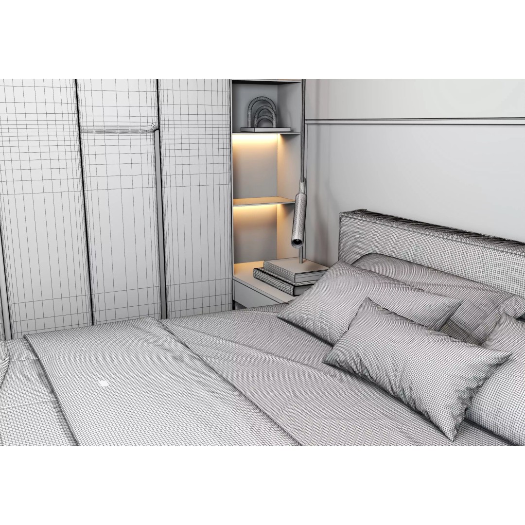 Bedroom 3D Model – Modern Interior Design, FBX & OBJ Formats - View 13