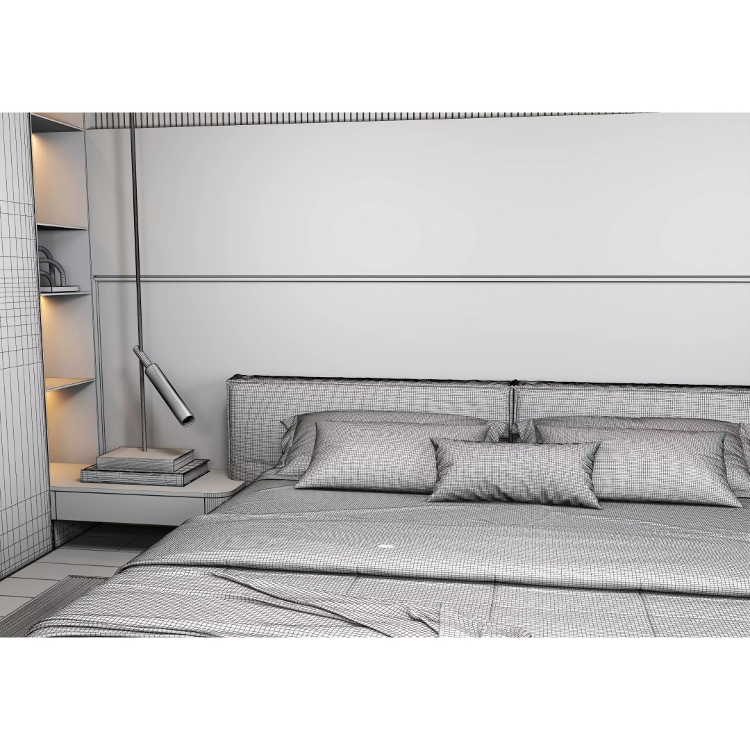 Bedroom 3D Model – Modern Interior Design, FBX & OBJ Formats - View 14