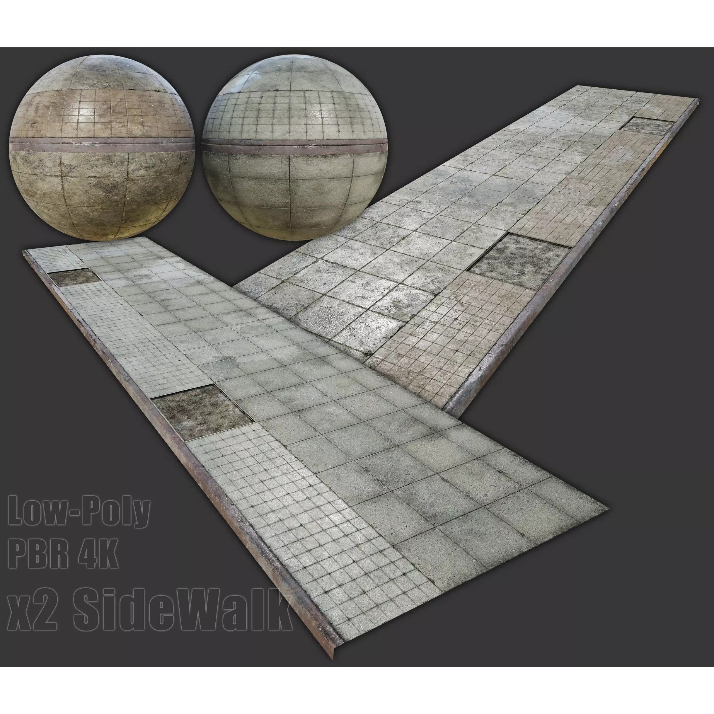 Side Walk Modular - Low-Poly Game-Ready 3D Model - View 2