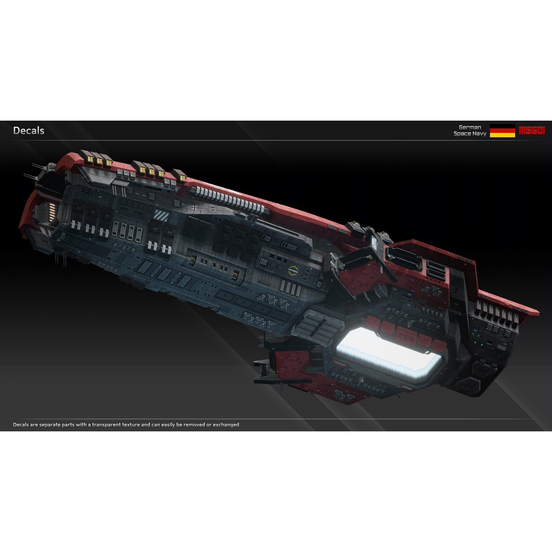 Fafnir Class Spaceship 3D Model – Low Poly Game Asset, FBX, OBJ - View 11