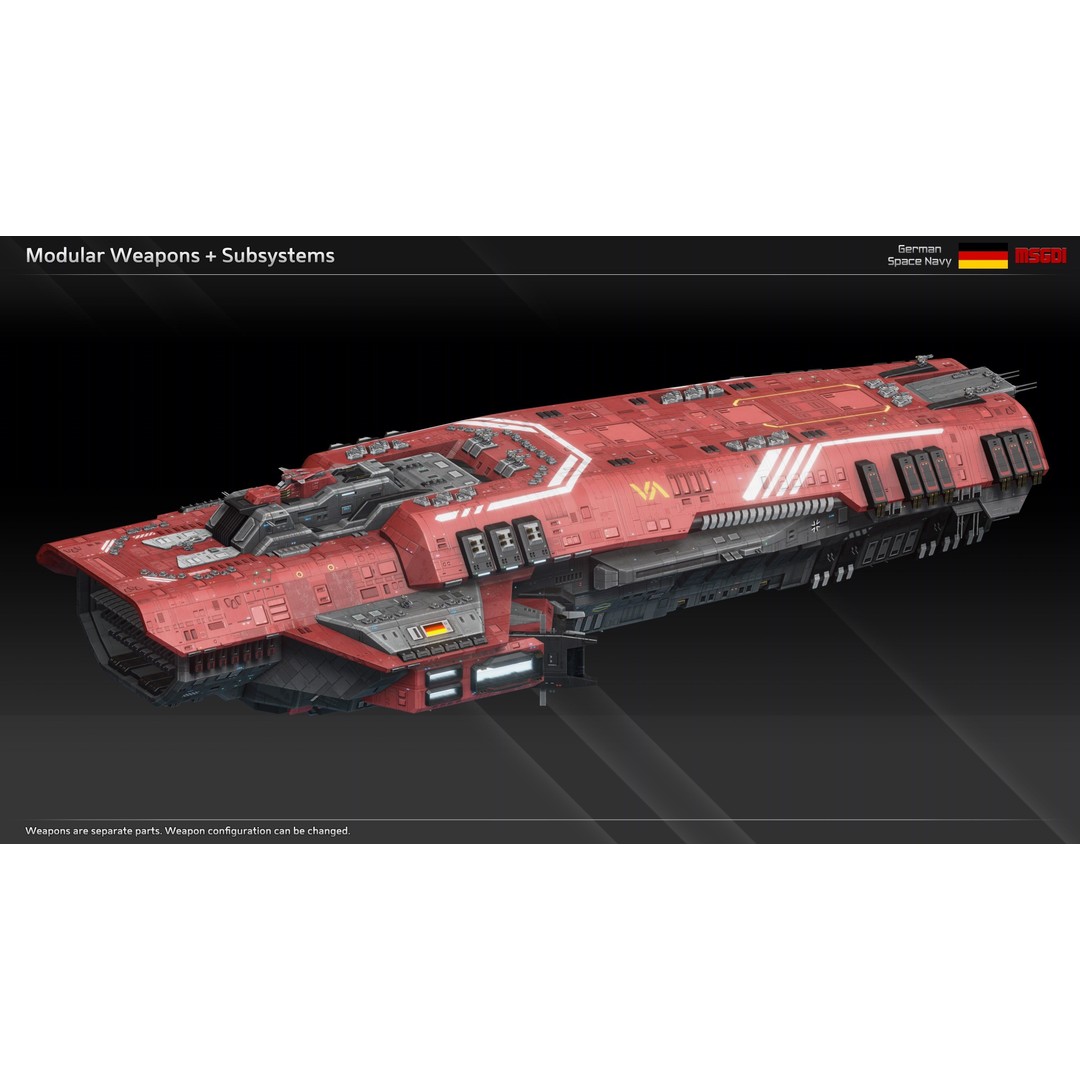 Fafnir Class Spaceship 3D Model – Low Poly Game Asset, FBX, OBJ - View 8