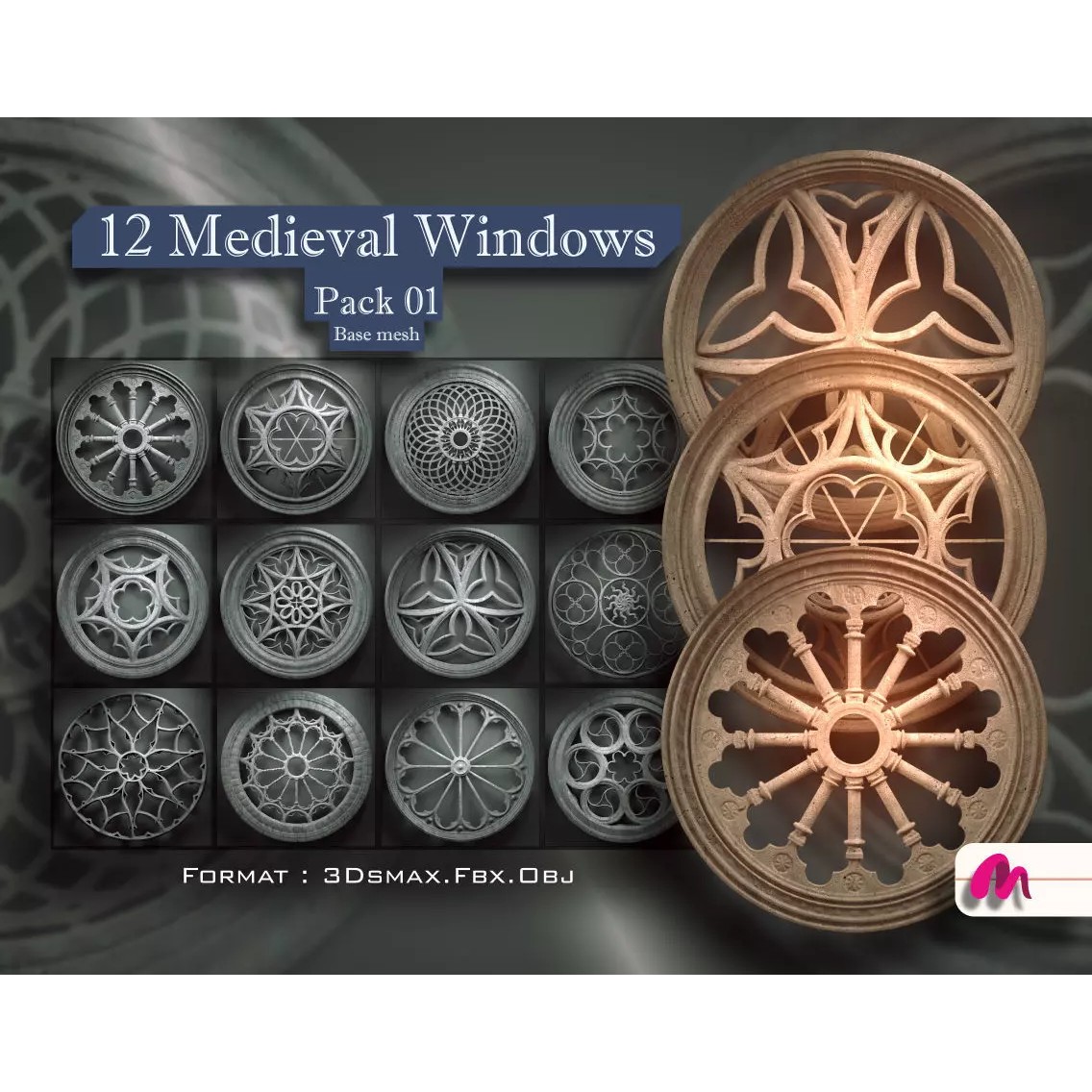 Medieval Windows Pack 01 - Low-Poly 3D Model - View 2
