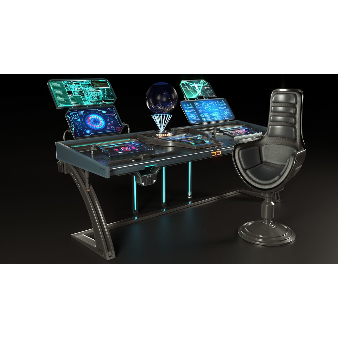 Control Panel Desk 3D Model – PBR Textures, Game Ready, FBX, OBJ - View 10