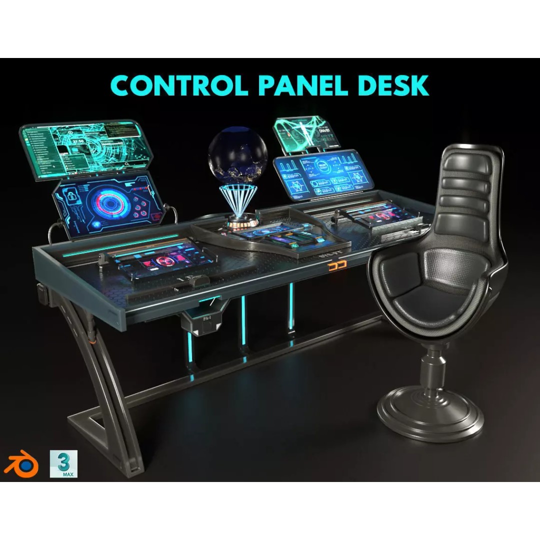 Control Panel Desk 3D Model – PBR Textures, Game Ready, FBX, OBJ - View 2