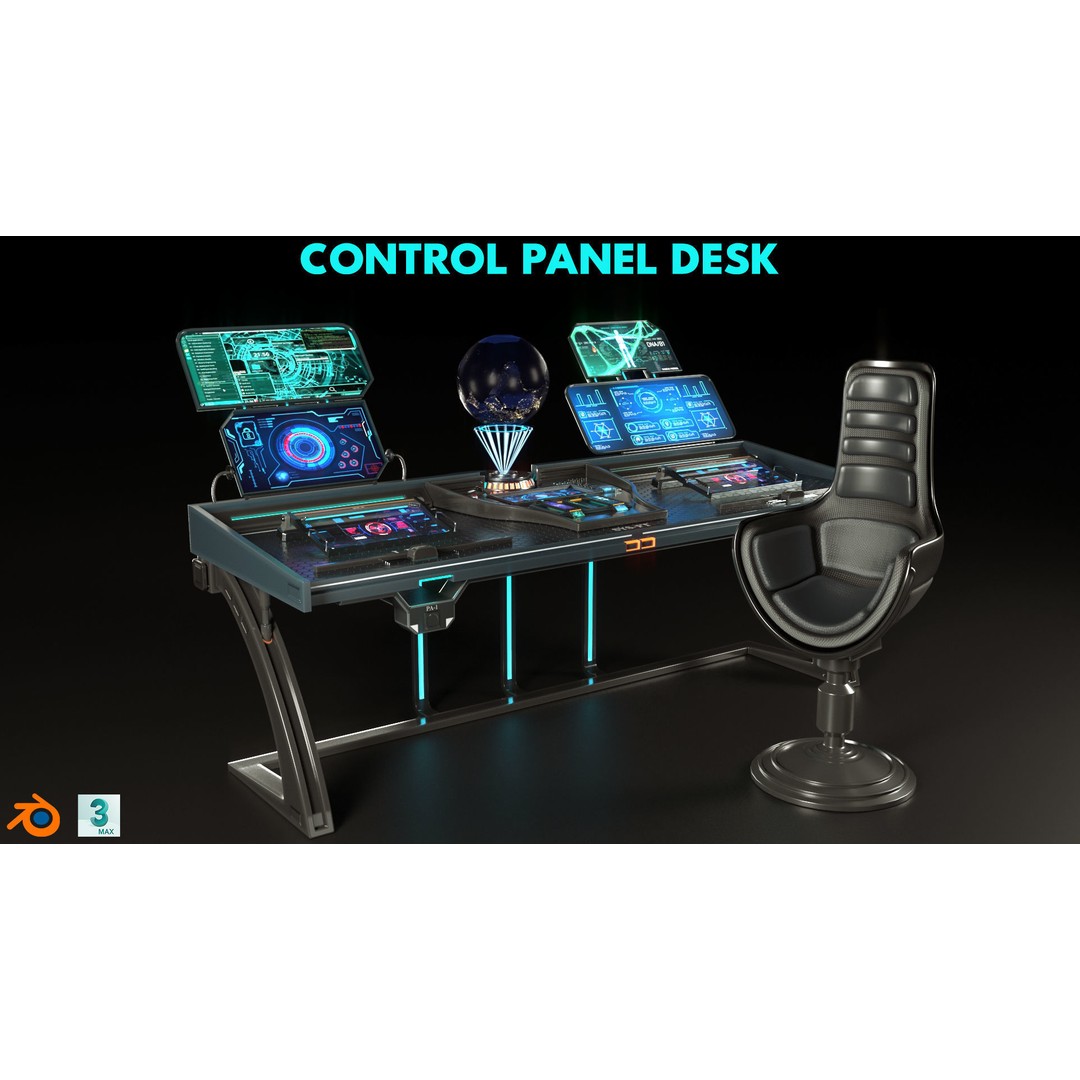 Control Panel Desk 3D Model – PBR Textures, Game Ready, FBX, OBJ - View 3