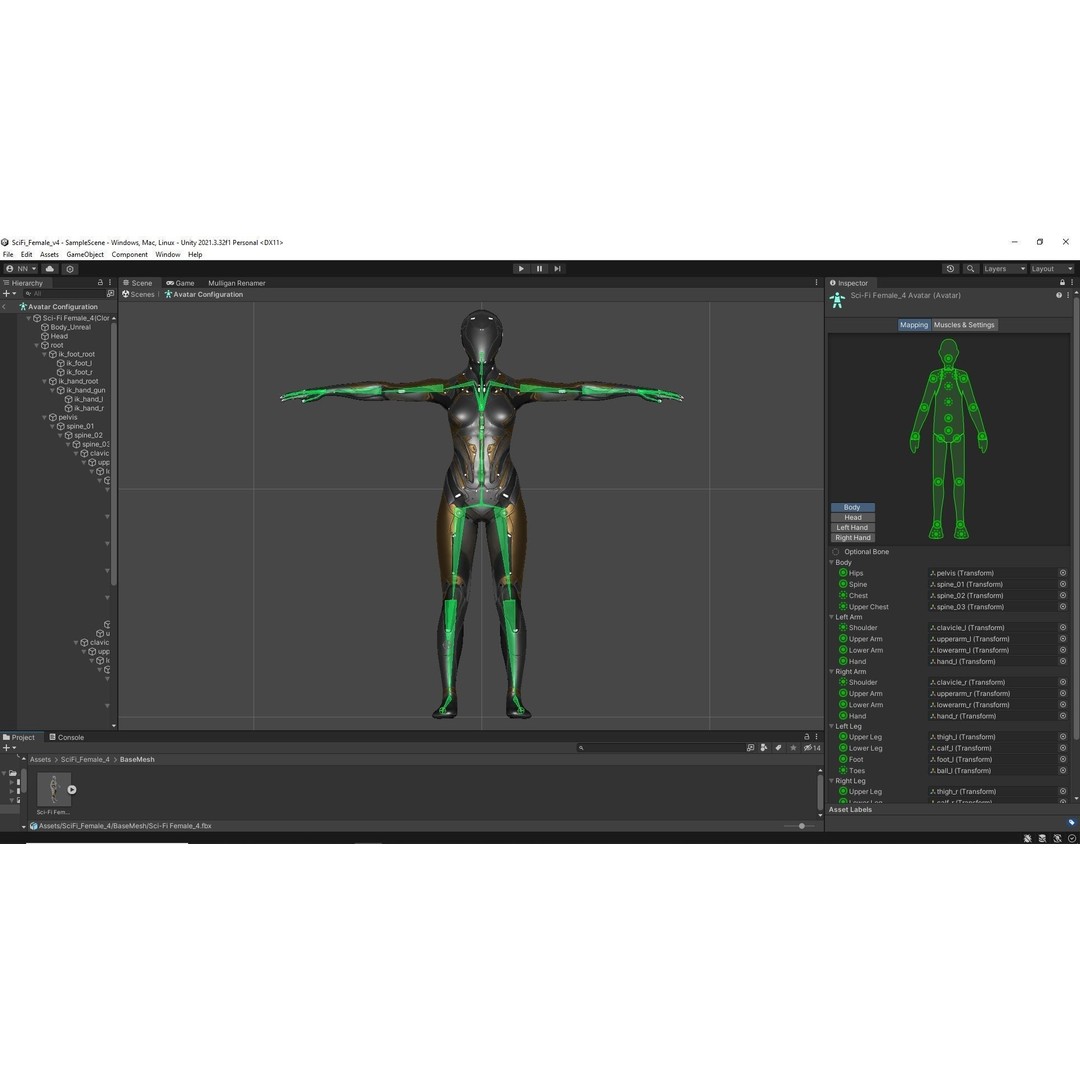 Sci-Fi Female Character 3D Model – Low Poly Rigged PBR for Unreal Engine