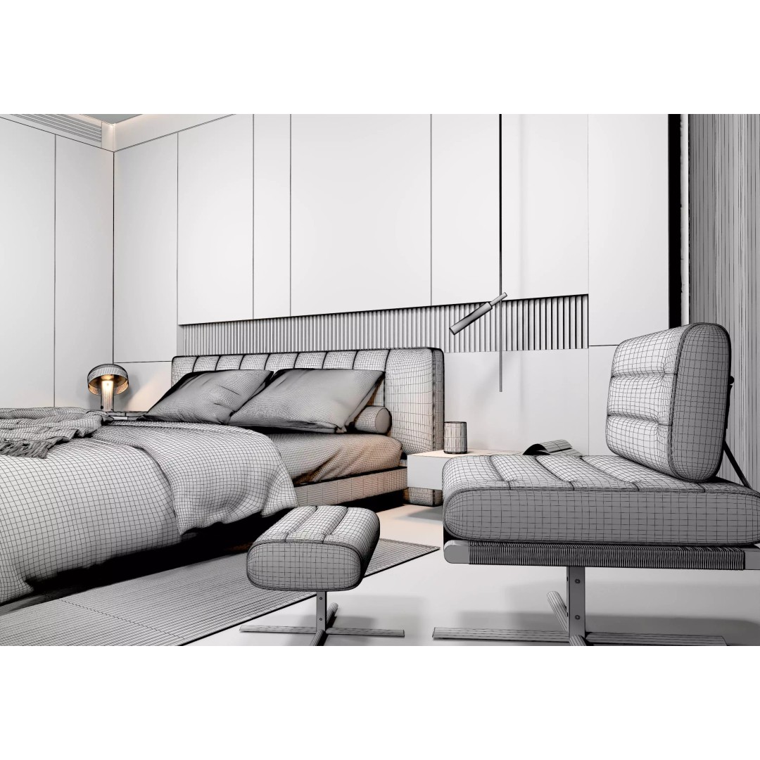 Bedroom Interior 3D Model – Modern Furnishing Design, FBX & OBJ Formats