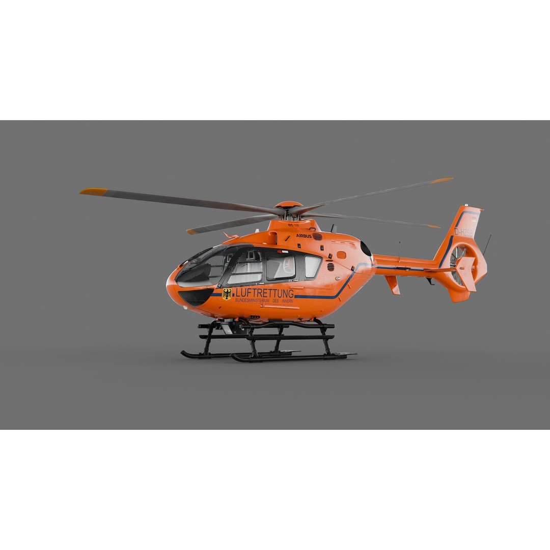 Eurocopter EC135 3D Model – Rescue Helicopter, PBR Textures, FBX - View 4