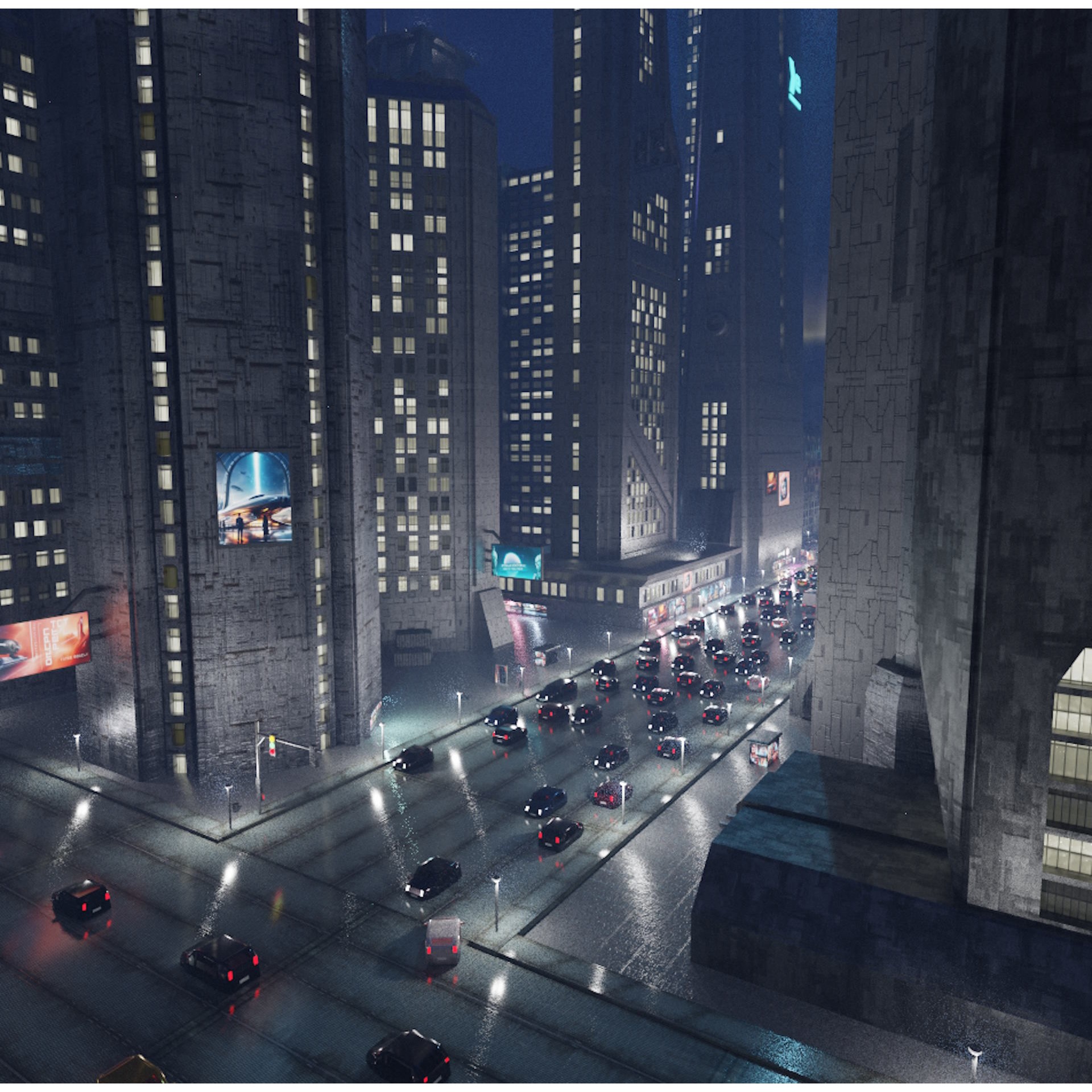 Cyberpunk City Scene - Game-Ready 3D Model - View 11