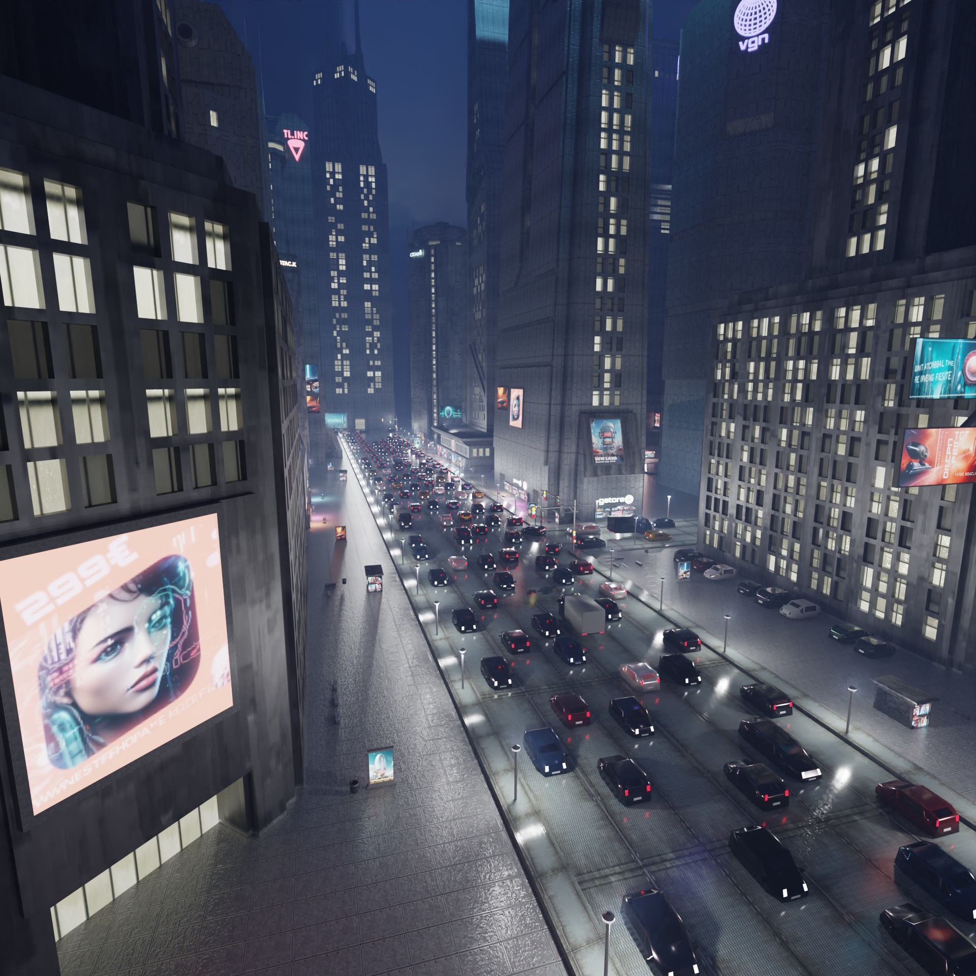 Cyberpunk City Scene - Game-Ready 3D Model - View 12