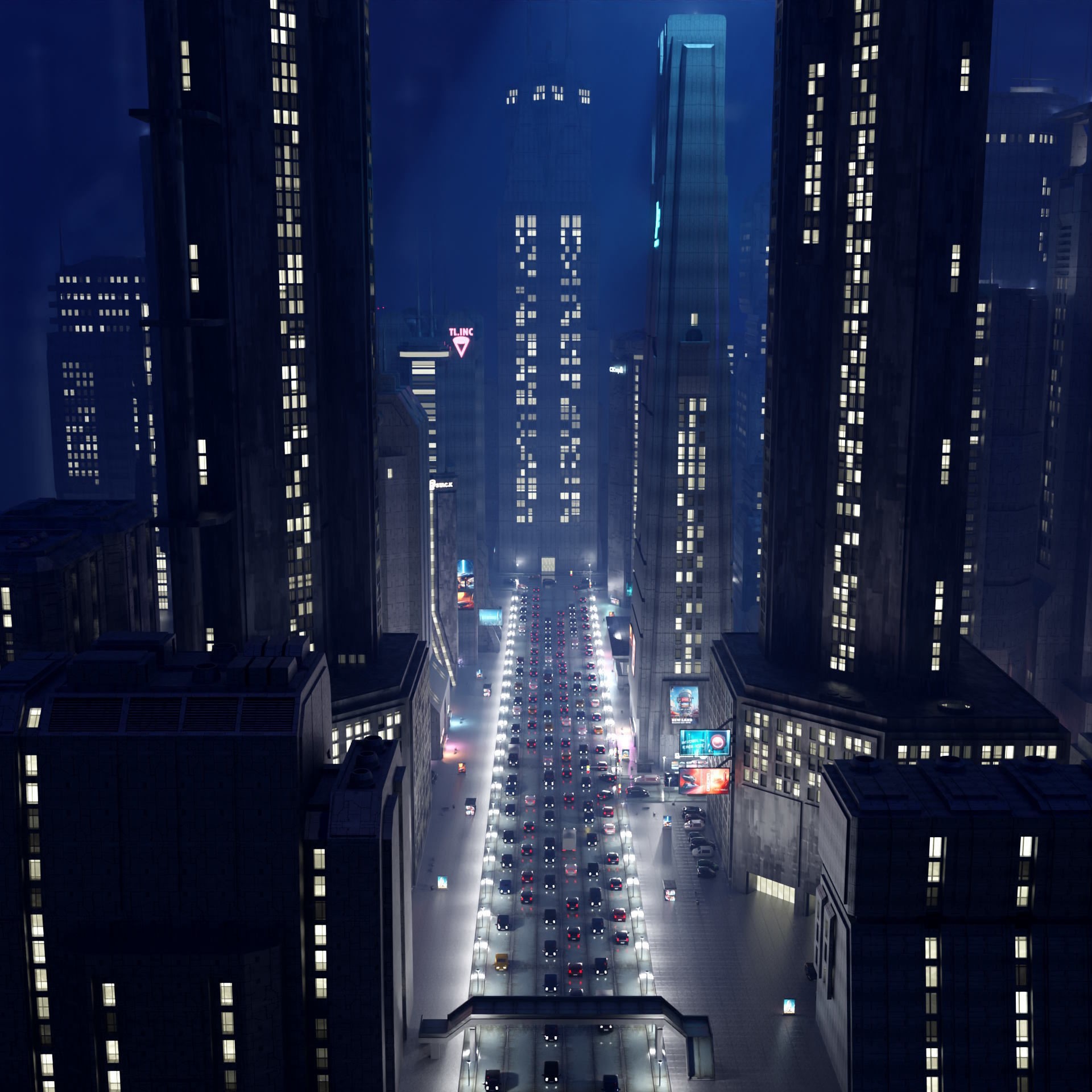 Cyberpunk City Scene - Game-Ready 3D Model - View 3