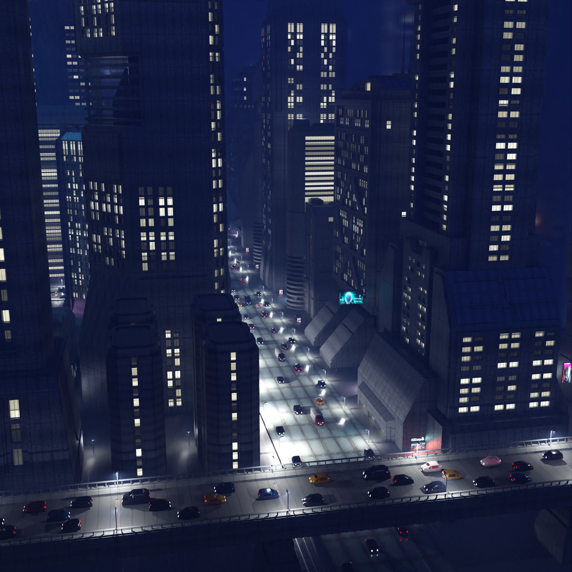 Cyberpunk City Scene - Game-Ready 3D Model - View 5