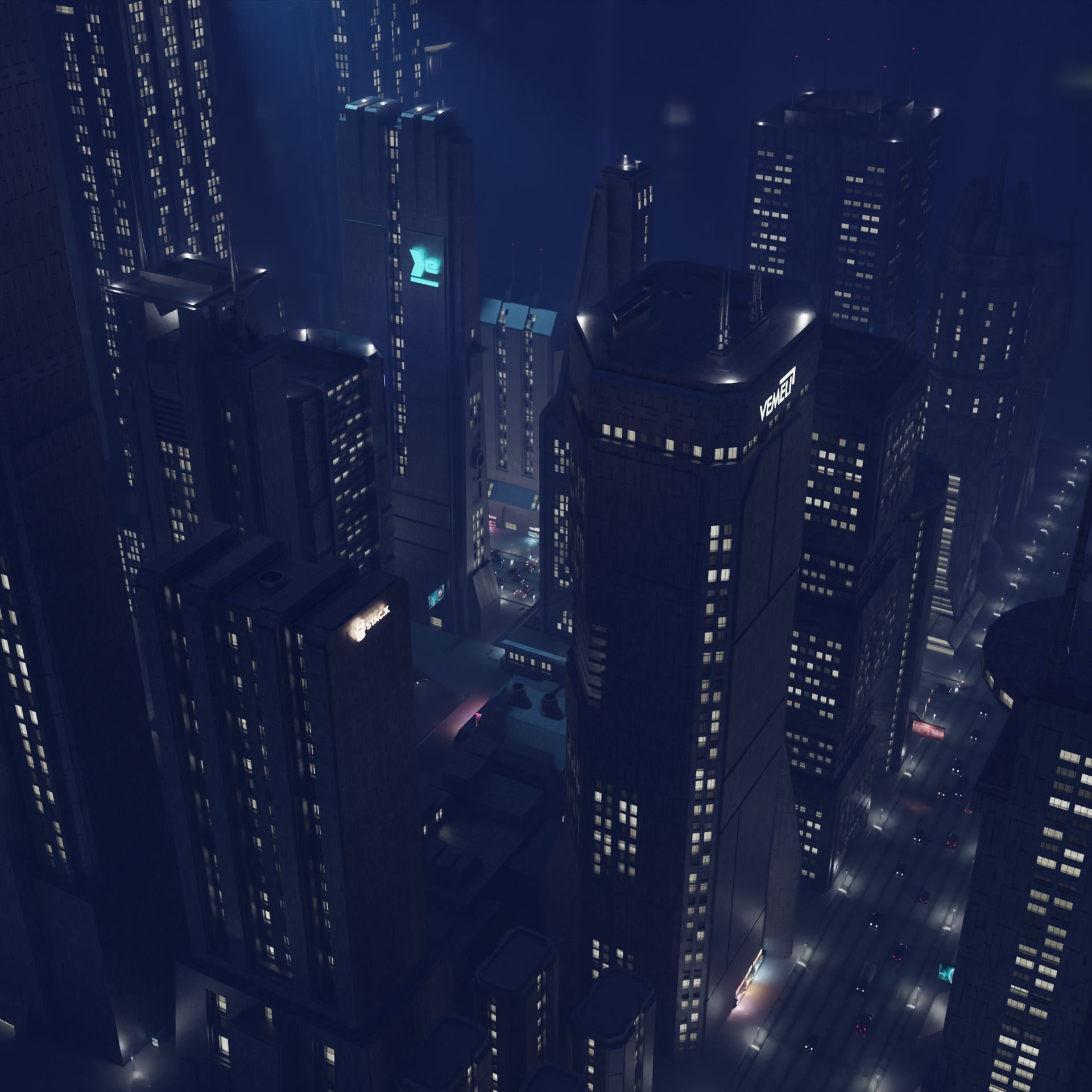 Cyberpunk City Scene - Game-Ready 3D Model - View 7