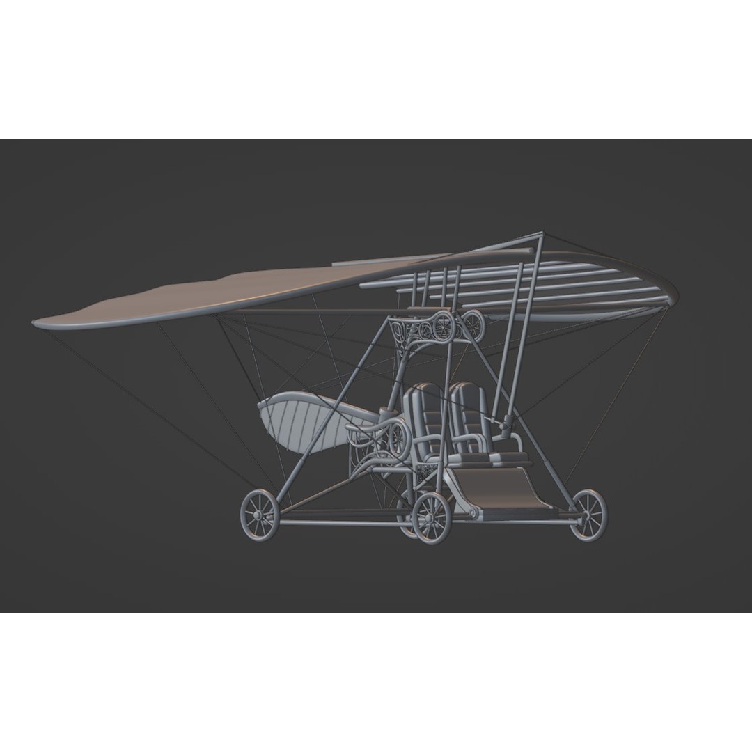 Historical Hang Glider 3D Model – Low Poly Antique Aircraft, FBX - View 10