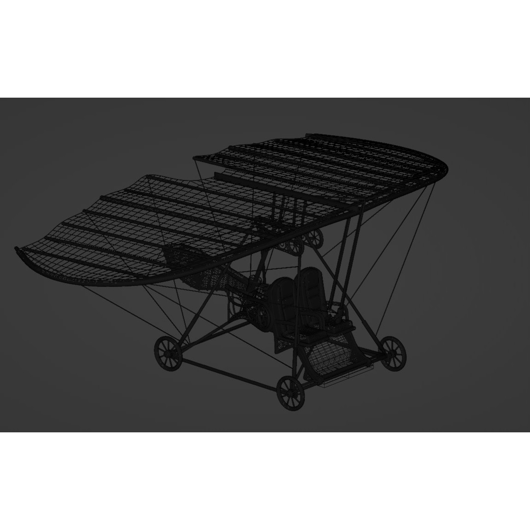 Historical Hang Glider 3D Model – Low Poly Antique Aircraft, FBX - View 11