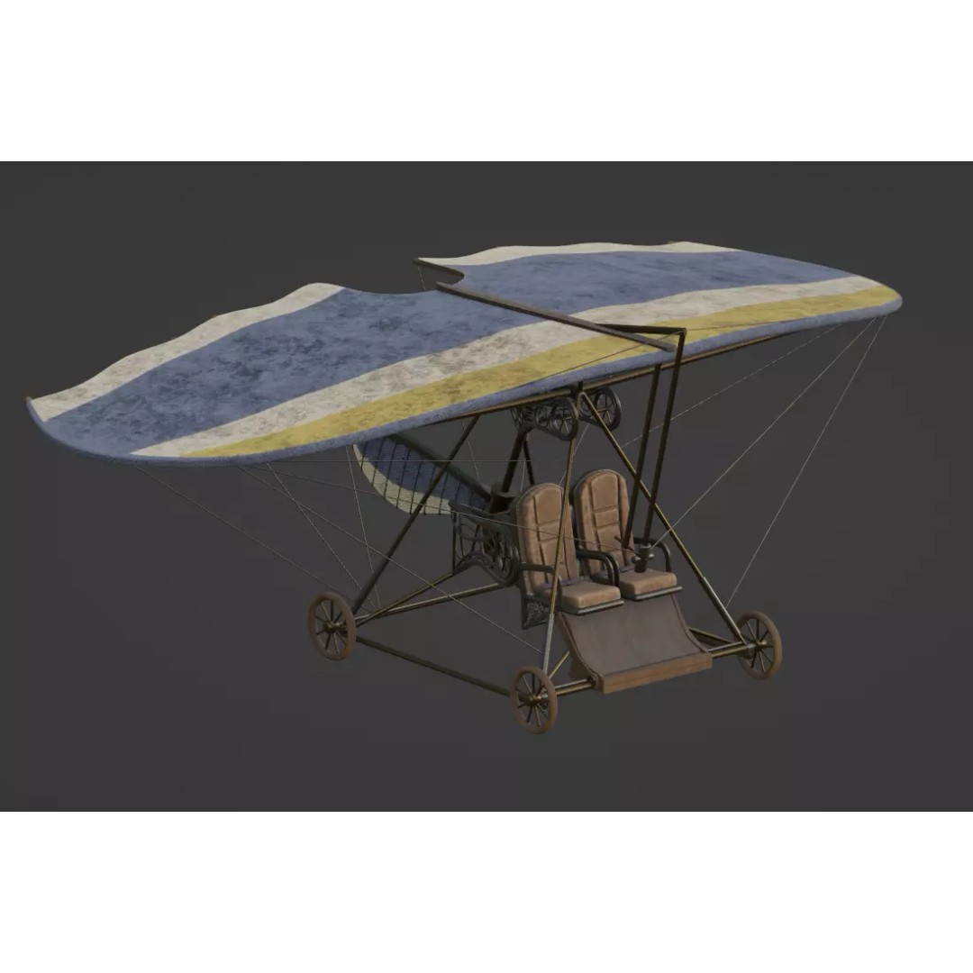 Historical Hang Glider 3D Model – Low Poly Antique Aircraft, FBX - View 2