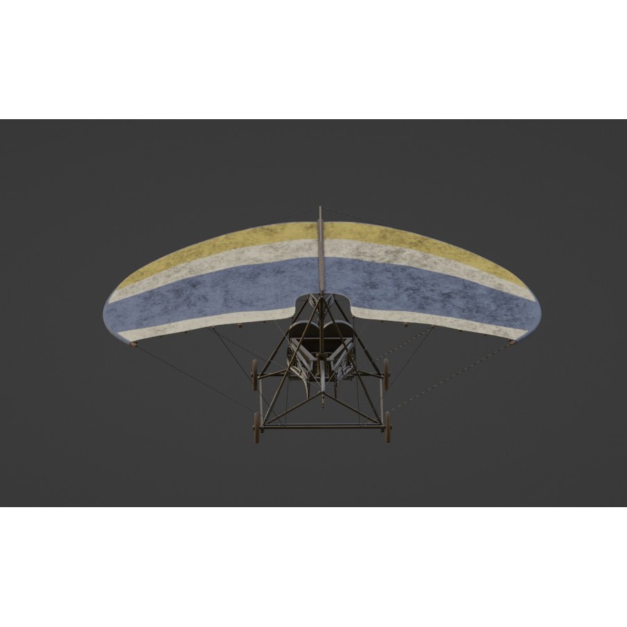 Historical Hang Glider 3D Model – Low Poly Antique Aircraft, FBX - View 3