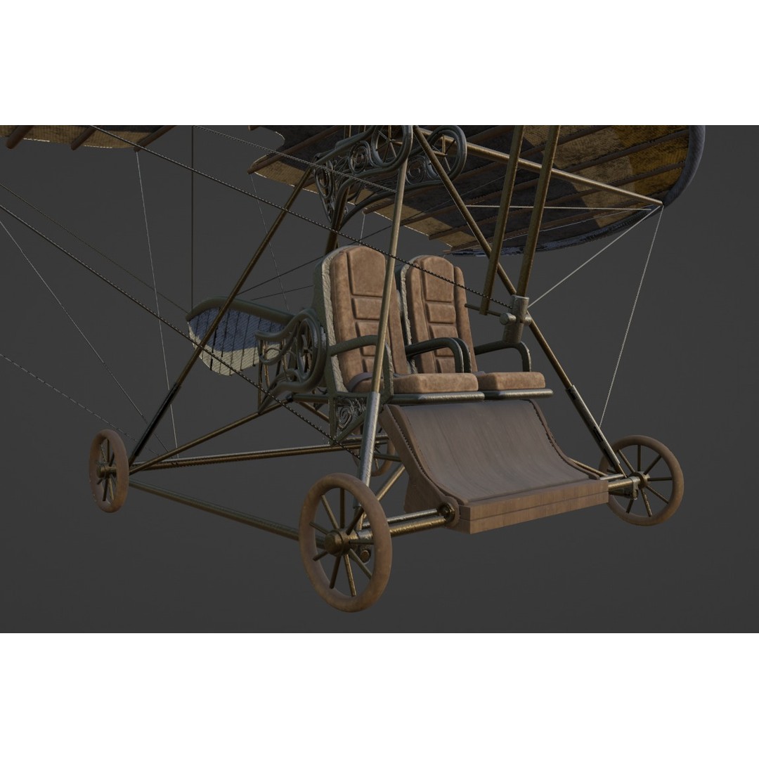 Historical Hang Glider 3D Model – Low Poly Antique Aircraft, FBX - View 4