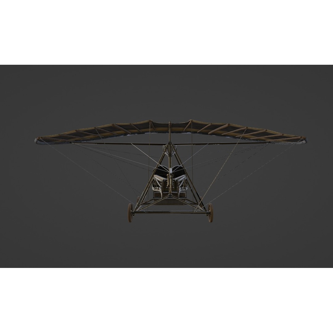 Historical Hang Glider 3D Model – Low Poly Antique Aircraft, FBX - View 6