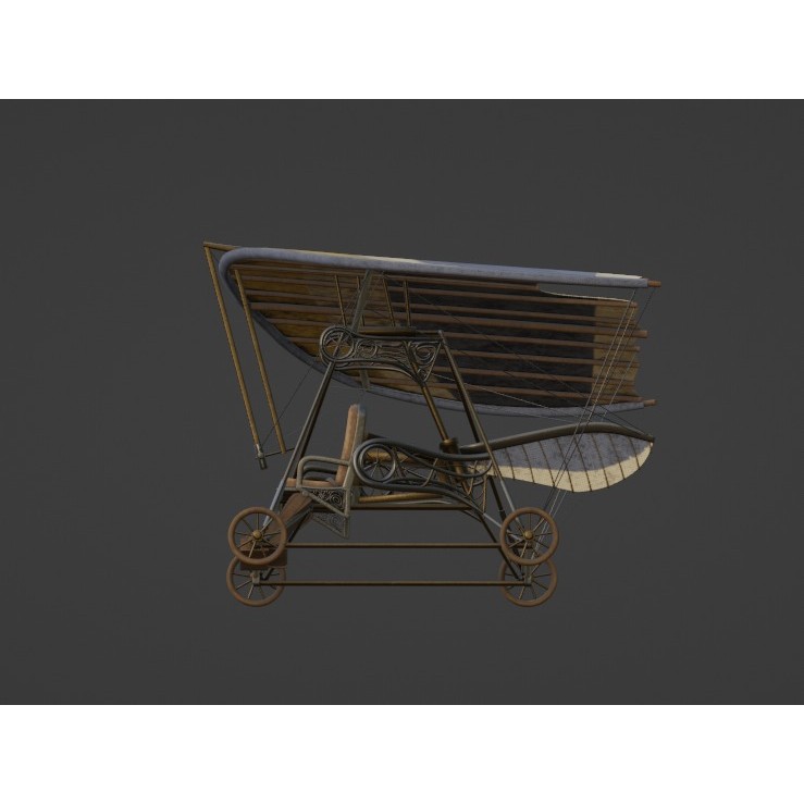 Historical Hang Glider 3D Model – Low Poly Antique Aircraft, FBX - View 7