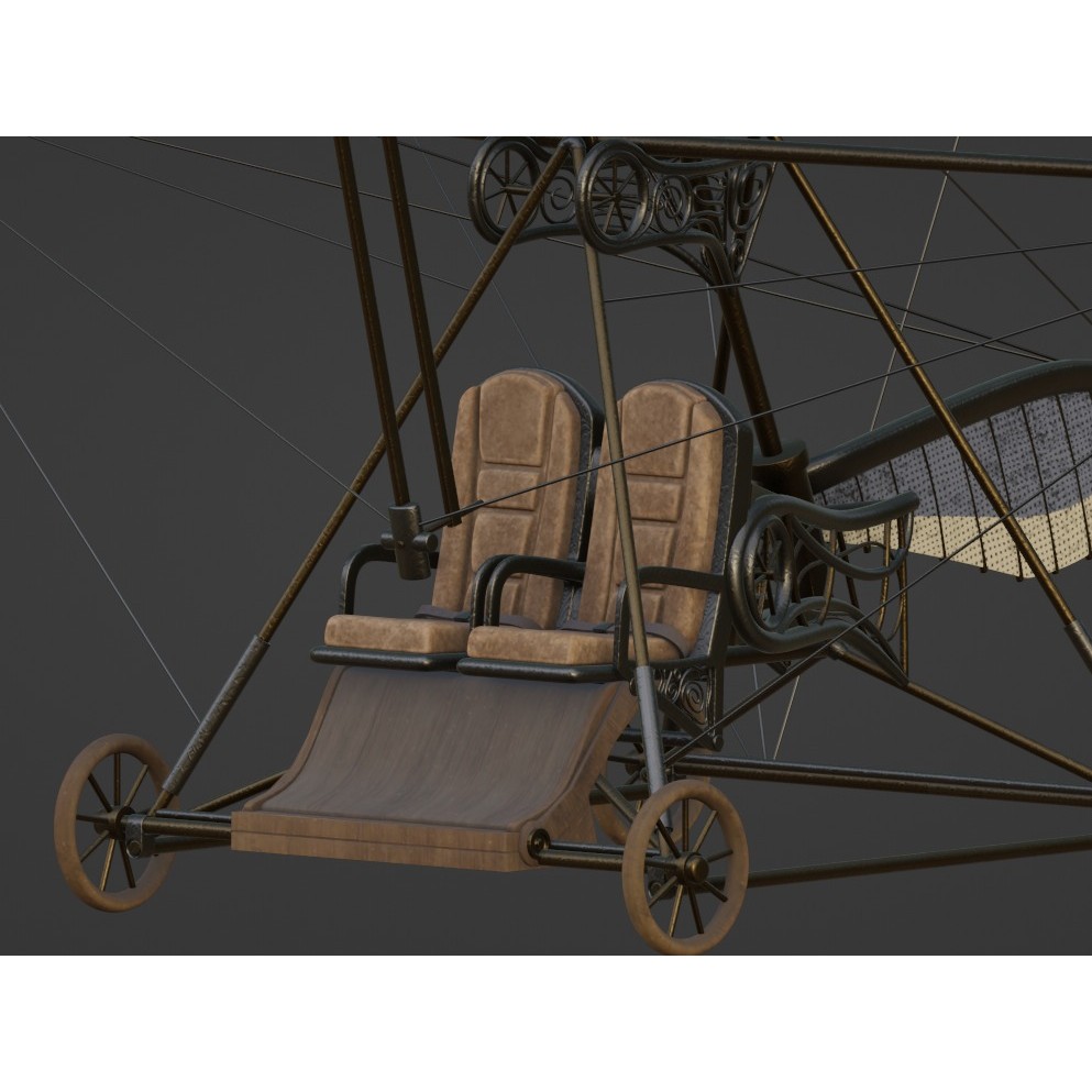 Historical Hang Glider 3D Model – Low Poly Antique Aircraft, FBX - View 8