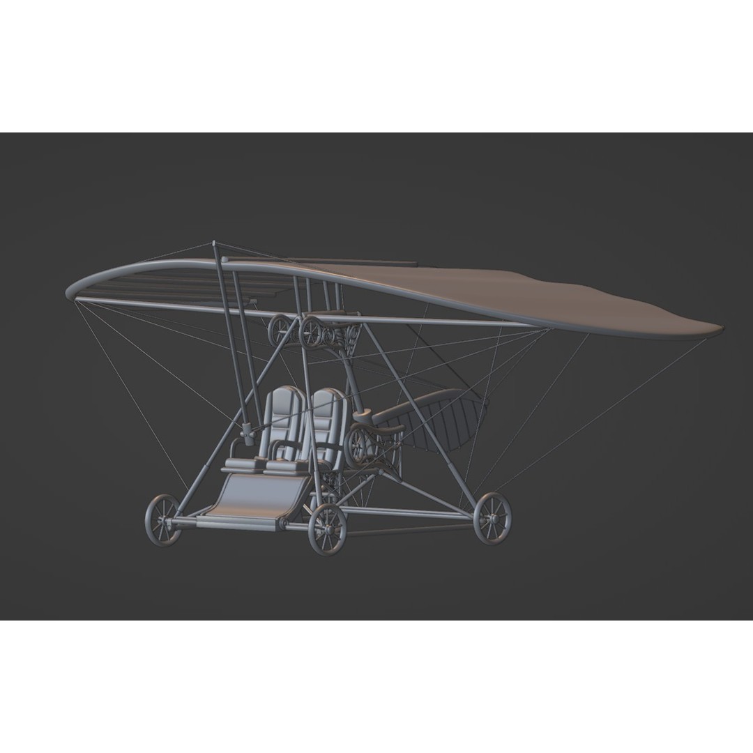 Historical Hang Glider 3D Model – Low Poly Antique Aircraft, FBX - View 9