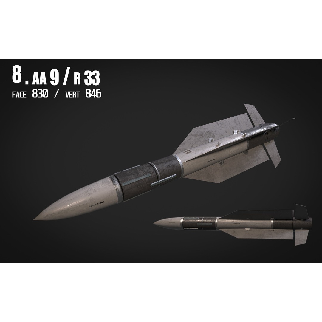 Air to Air Missile 3D Model – Low Poly Game Asset, FBX, PBR Textures - View 10