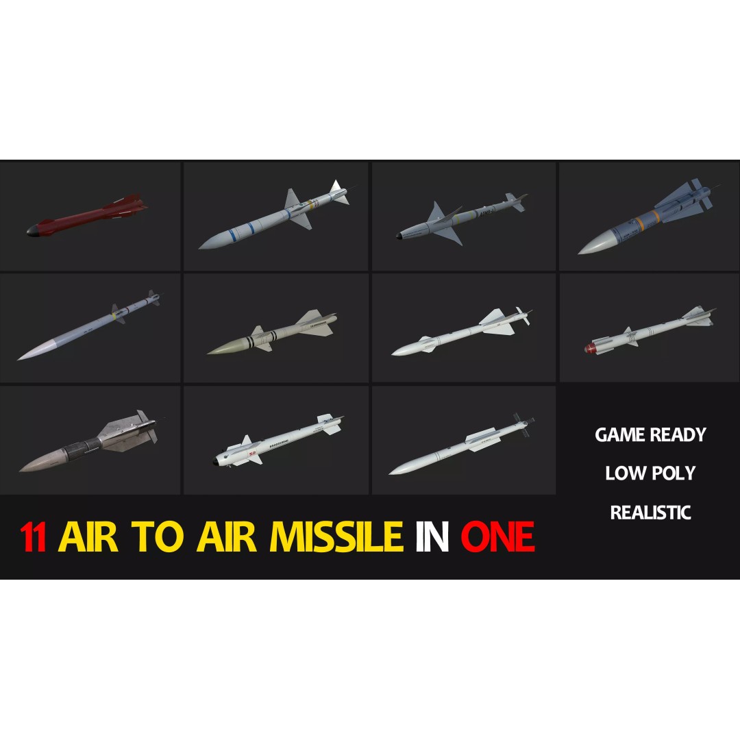 Air to Air Missile 3D Model – Low Poly Game Asset, FBX, PBR Textures - View 2
