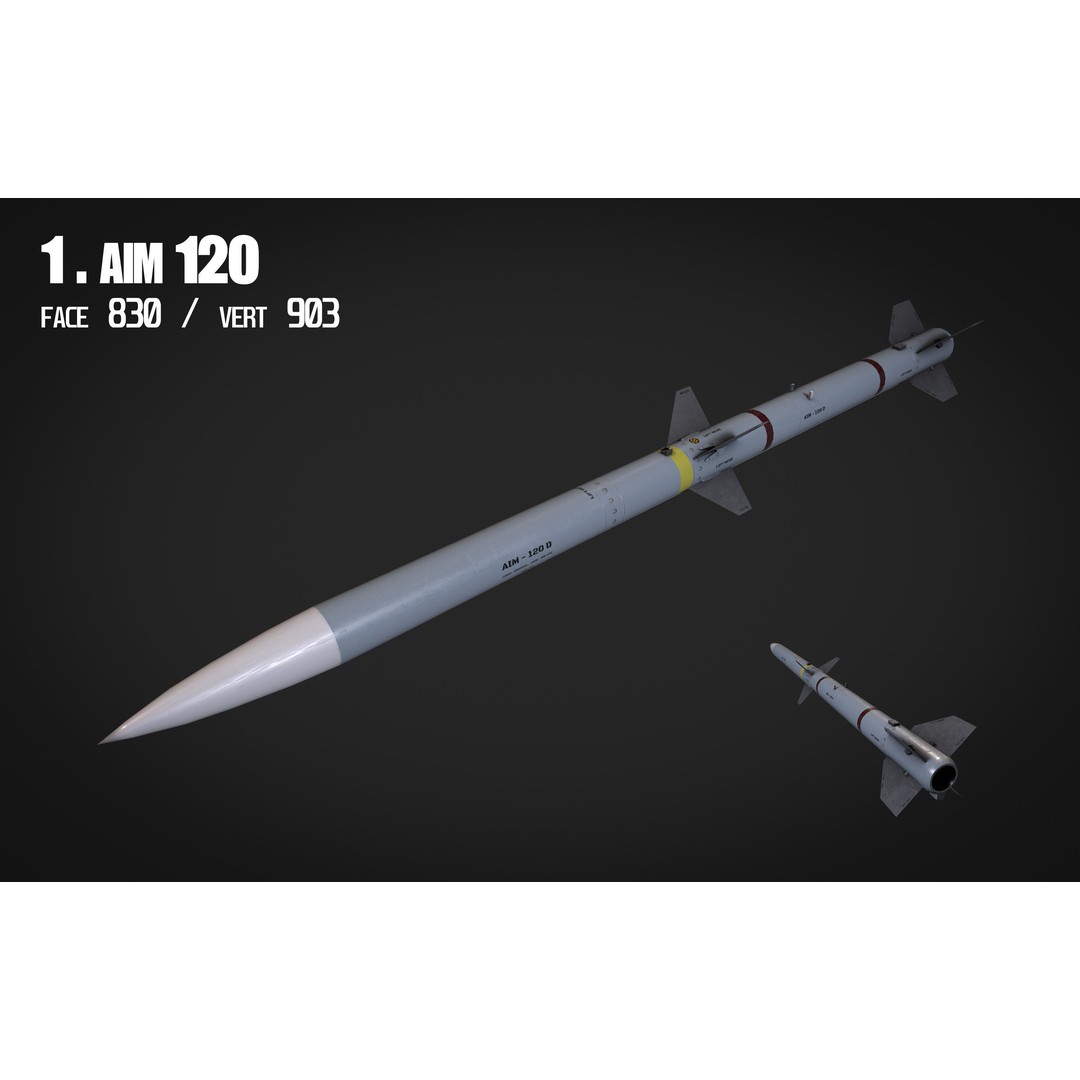 Air to Air Missile 3D Model – Low Poly Game Asset, FBX, PBR Textures - View 3