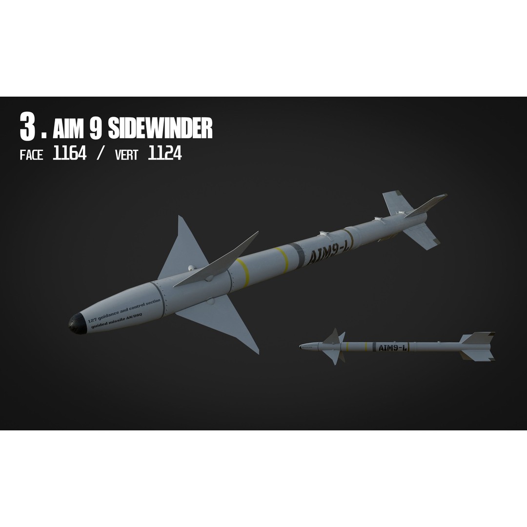Air to Air Missile 3D Model – Low Poly Game Asset, FBX, PBR Textures - View 5