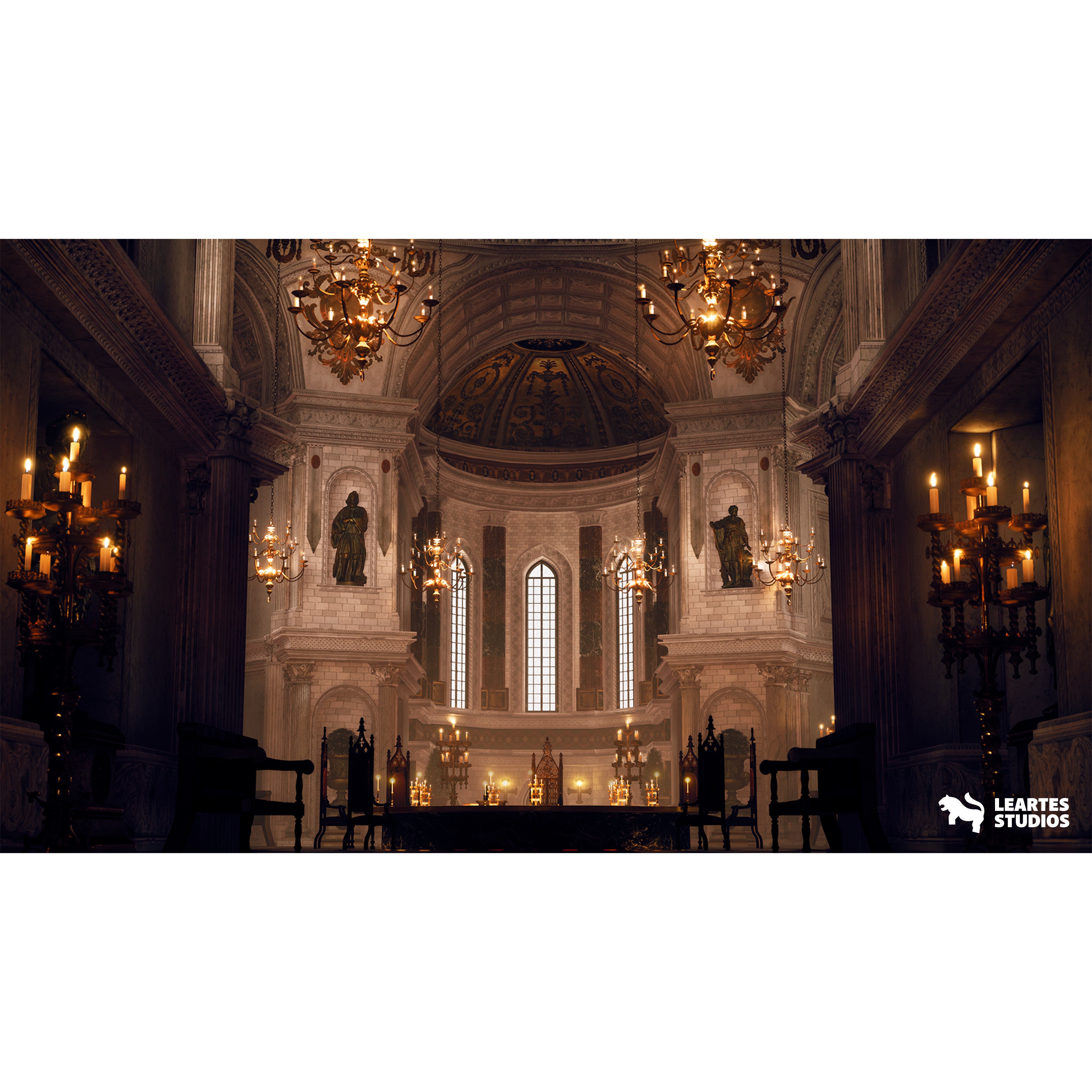 Baroque Cathedral Environment - Low-Poly Game-Ready 3D Model - View 3