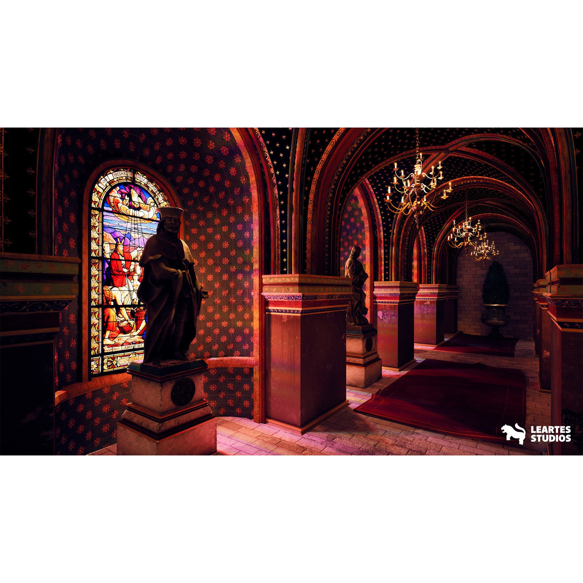 Baroque Cathedral Environment - Low-Poly Game-Ready 3D Model - View 5