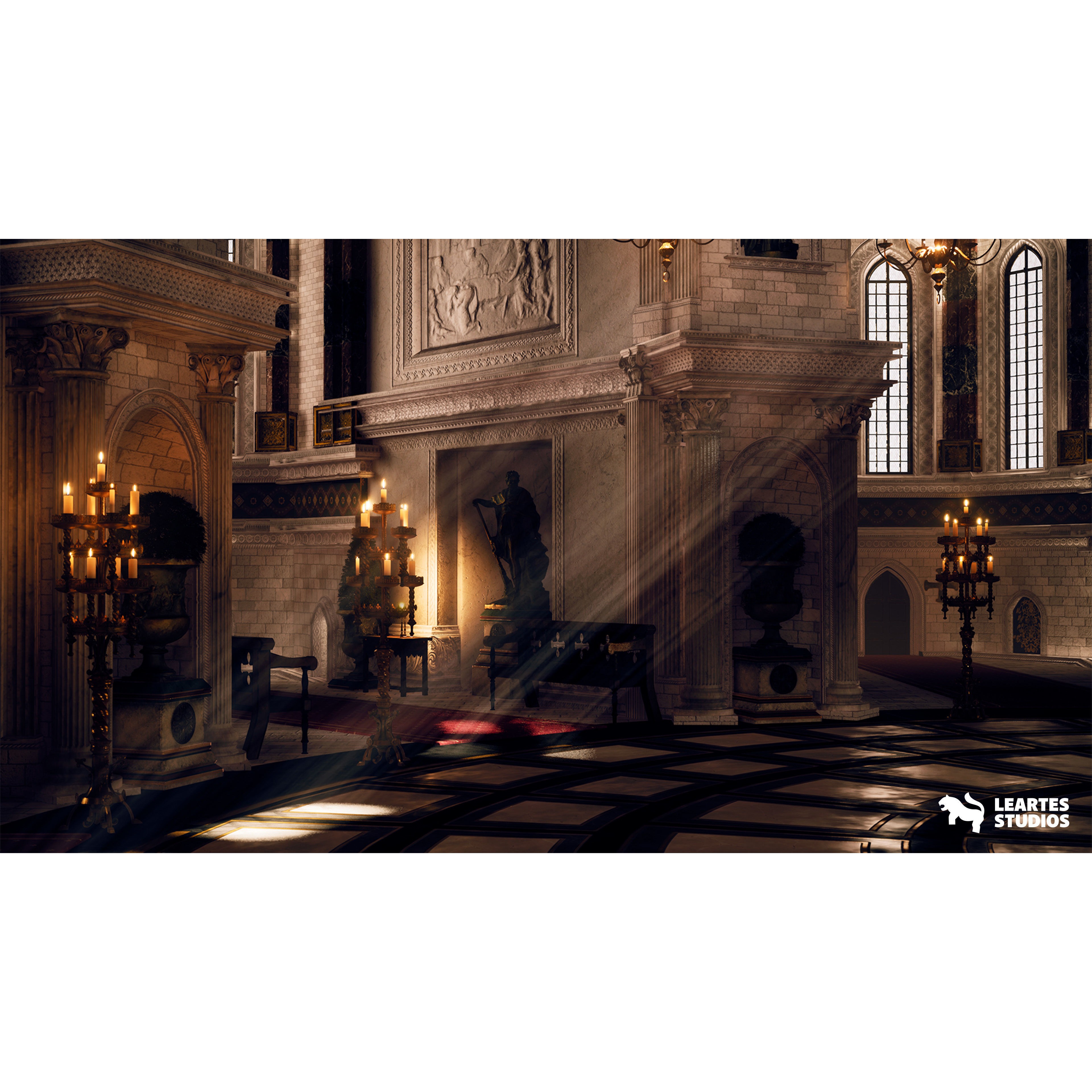 Baroque Cathedral Environment - Low-Poly Game-Ready 3D Model - View 7