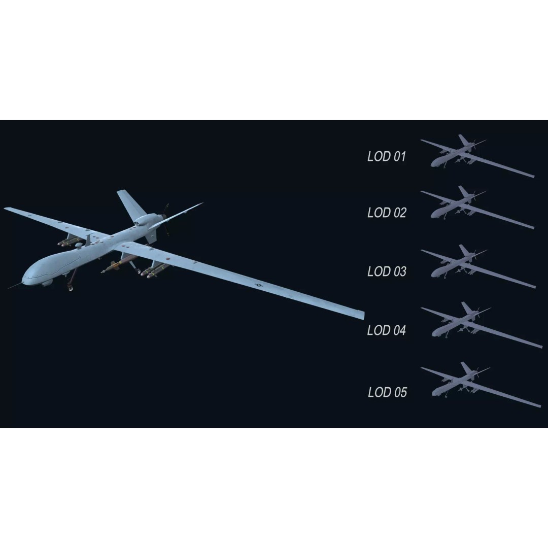 MQ9 Reaper 3D Model – Low Poly Game Asset, PBR Textures, FBX - View 2