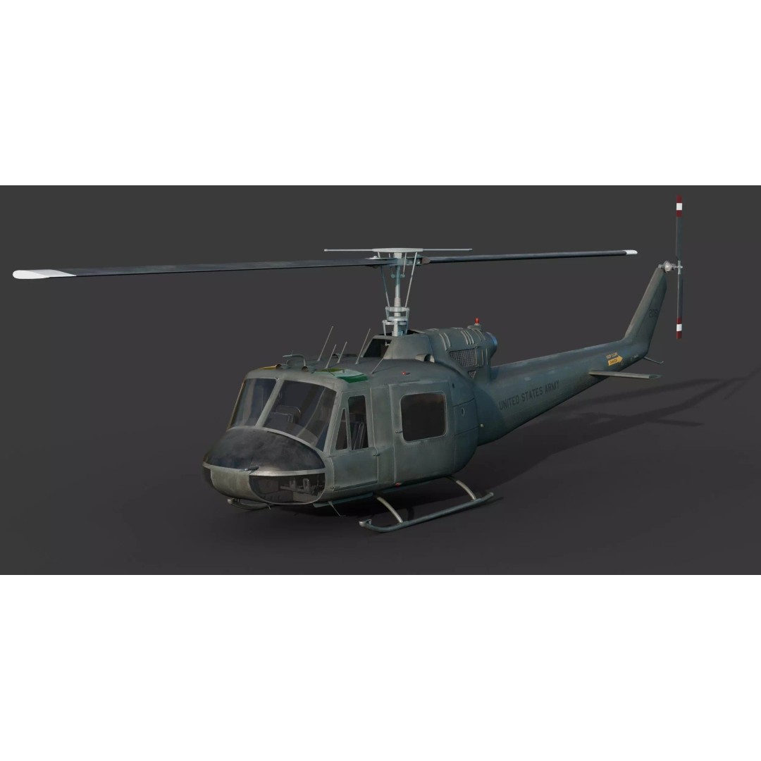 Iroquois UH-1 Huey Helicopter 3D Model – High Poly Game-Ready Asset, FBX, OBJ
