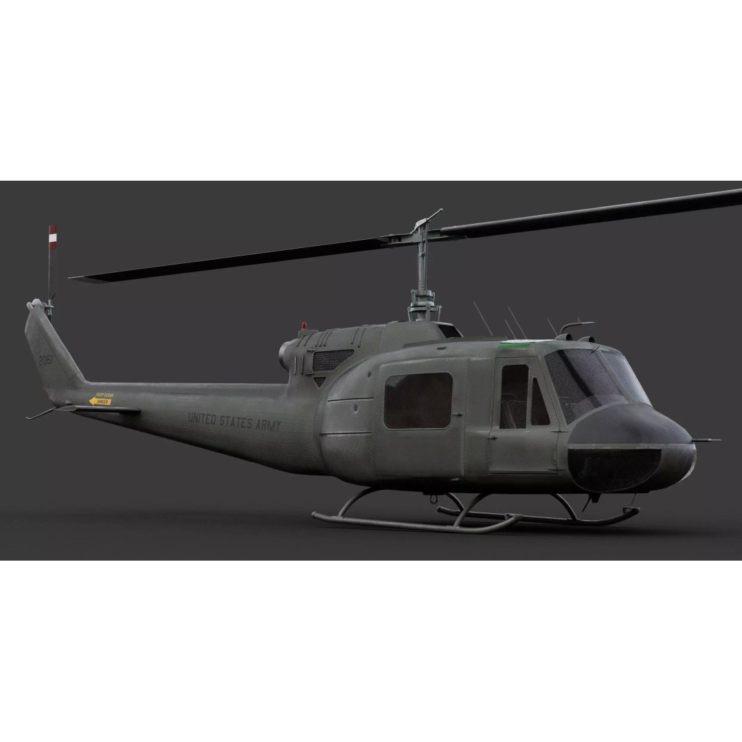 Iroquois UH-1 Huey Helicopter 3D Model – High Poly Game-Ready Asset, FBX, OBJ - View 10