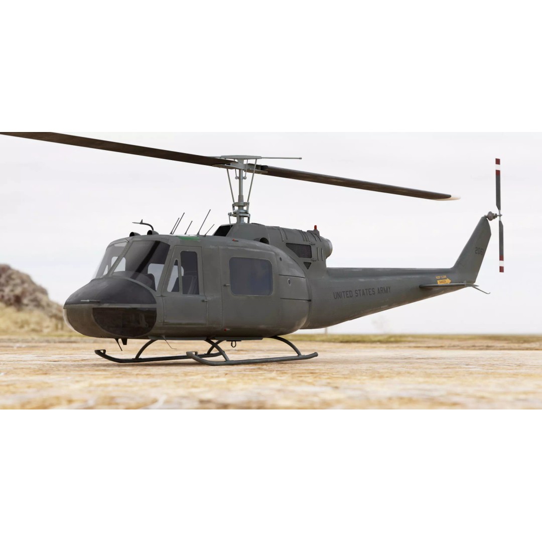 Iroquois UH-1 Huey Helicopter 3D Model – High Poly Game-Ready Asset, FBX, OBJ - View 2