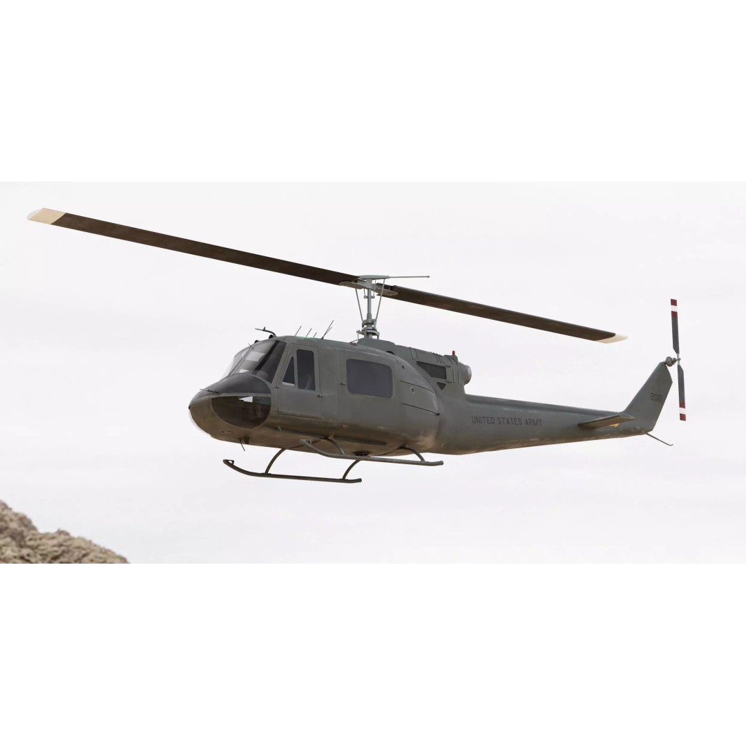 Iroquois UH-1 Huey Helicopter 3D Model – High Poly Game-Ready Asset, FBX, OBJ - View 3