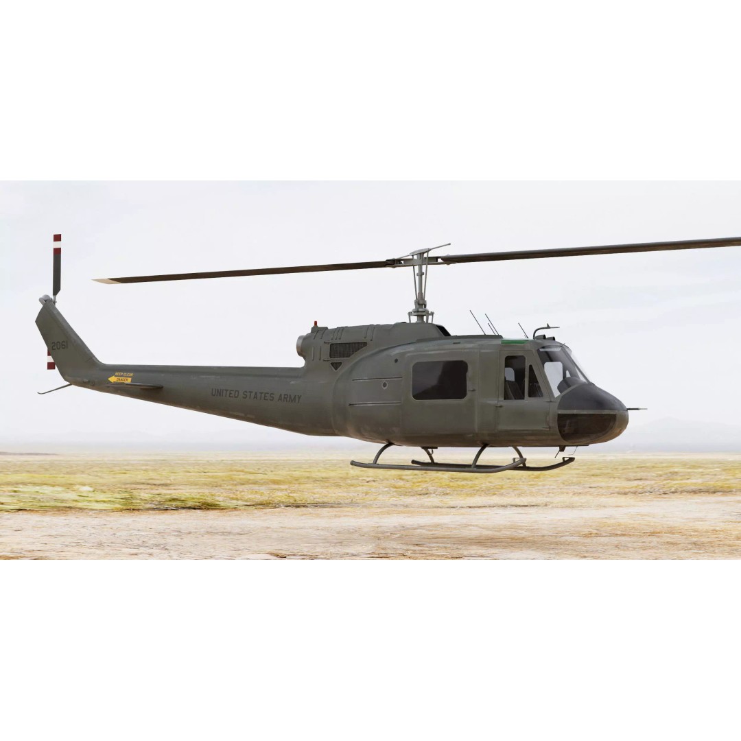Iroquois UH-1 Huey Helicopter 3D Model – High Poly Game-Ready Asset, FBX, OBJ - View 4