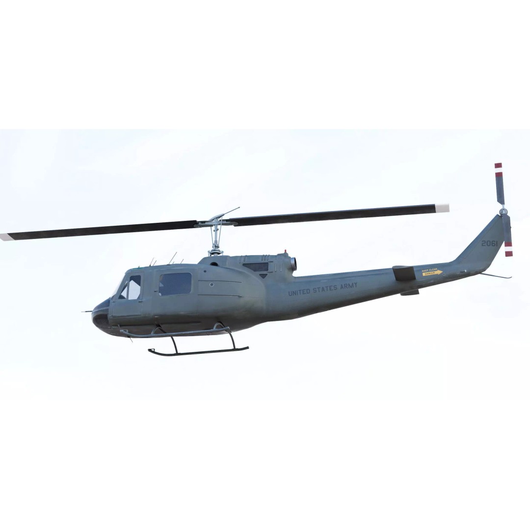 Iroquois UH-1 Huey Helicopter 3D Model – High Poly Game-Ready Asset, FBX, OBJ - View 6