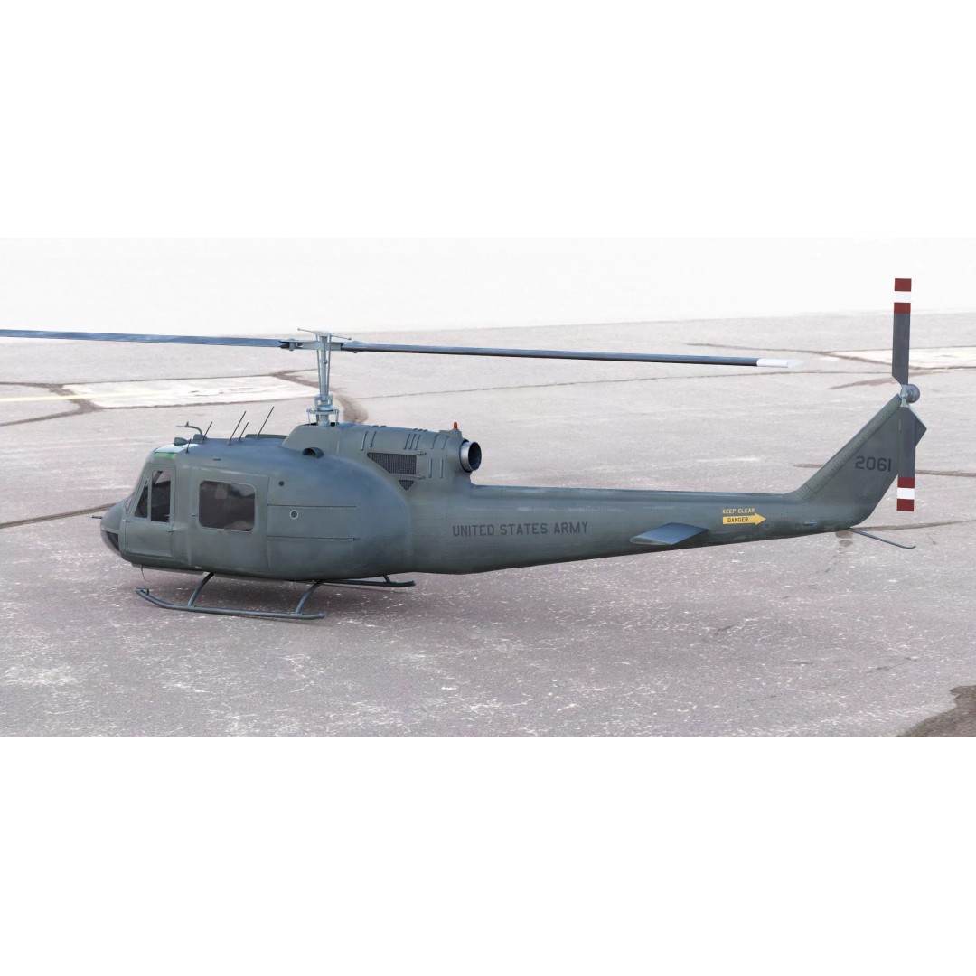 Iroquois UH-1 Huey Helicopter 3D Model – High Poly Game-Ready Asset, FBX, OBJ - View 7