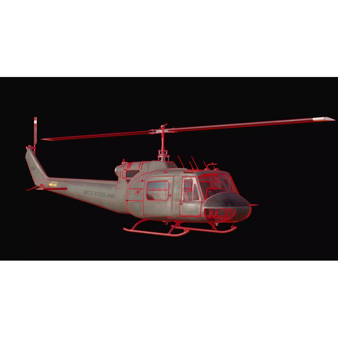 Iroquois UH-1 Huey Helicopter 3D Model – High Poly Game-Ready Asset, FBX, OBJ - View 8